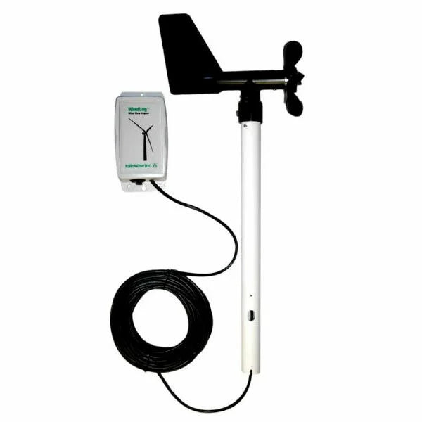 RainWise WindLog wind data logger with anemometer and 50ft extension cable for accurate wind measurement.