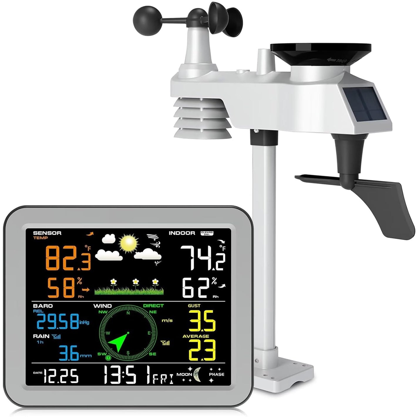 Gevanti 10-in-1 wireless weather station - thermometer, humidity, air pressure, rain gauge, dew point, wind speed/direction, moon phase, forecast, alarm & chart - Weathershack