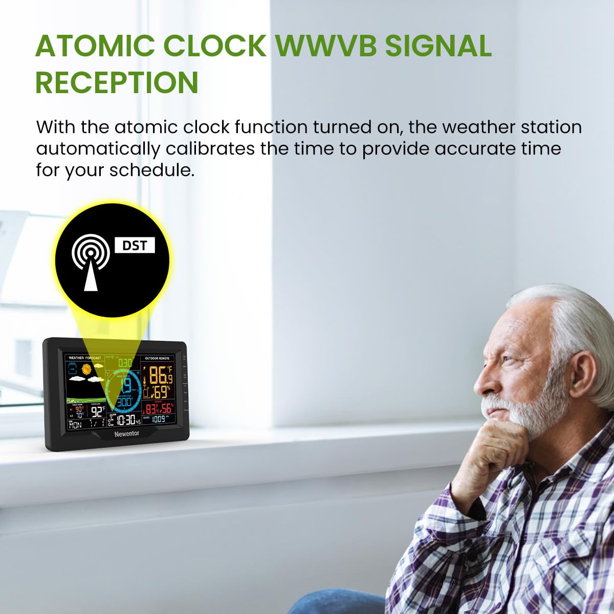 Newentor Wireless Indoor-Outdoor Weather Station with Solar-Powered Rain Gauge, Wind Speed Meter, Atomic Clock, and Temperature/Humidity Alerts (with Wifi) - Weathershack