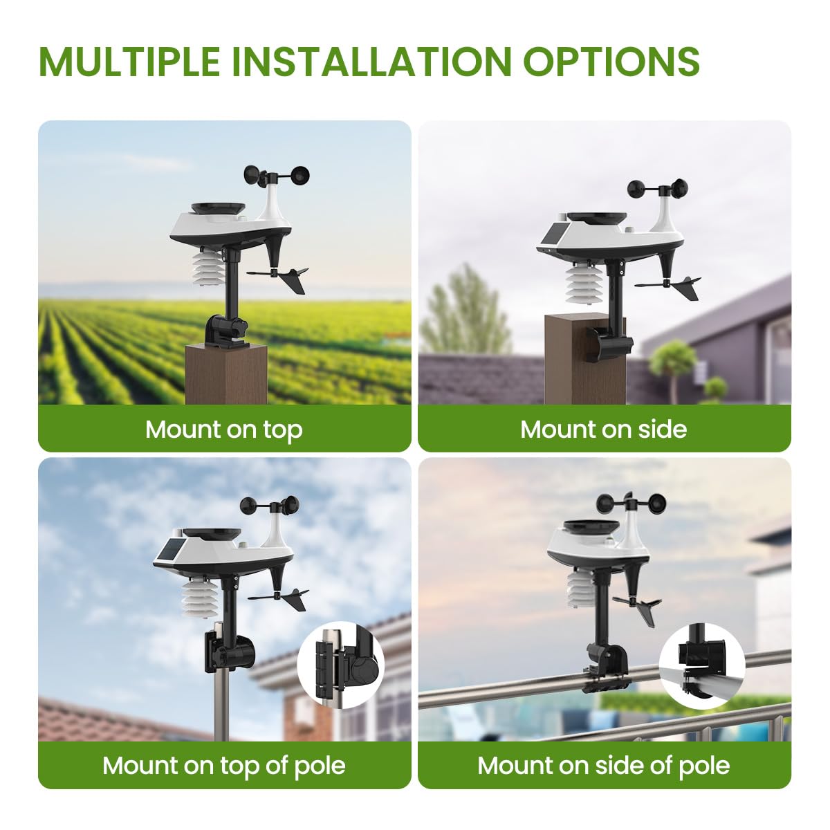 Newentor Wireless Indoor-Outdoor Weather Station with Solar-Powered Rain Gauge, Wind Speed Meter, Atomic Clock, and Temperature/Humidity Alerts (with Wifi) - Weathershack