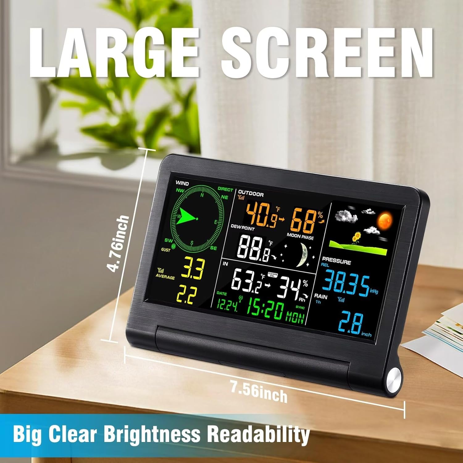 Gevanti 9-in-1 wireless weather station with sensor & LCD display, weather station with rain gauge and wind speed/direction, moon phase, forcast, temperature, pressure, humidity and alarm - Weathershack