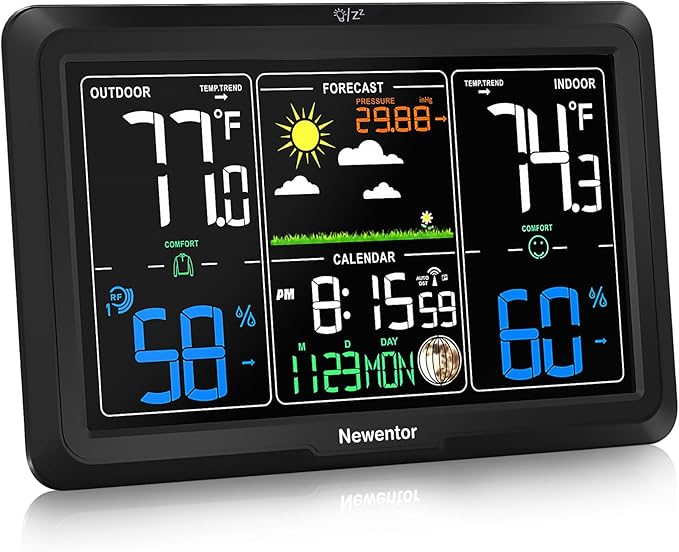 Newentor Wireless Weather Station with Lifetime Outdoor Sensor Guarantee - Vivid VA Display for 330° Readability with Permanent Illumination - Weathershack