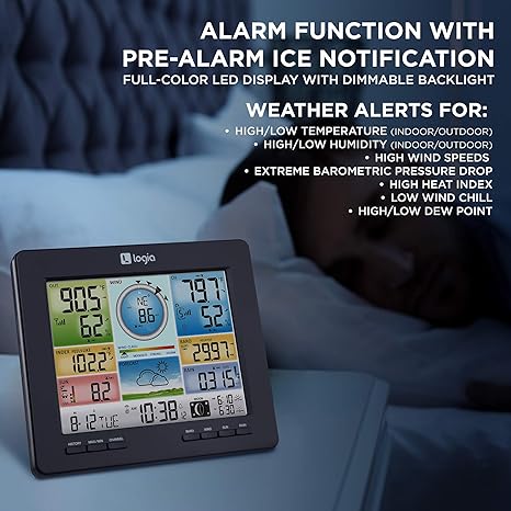 Logia 18-in-1 Wi-Fi Weather Station with 7-in-1 Solar Sensor Array, Temperature Humidity Wind Speed/Direction Rain UV & More, Wireless Color Console w/Forecast Data, Alarm, Alerts - Weathershack