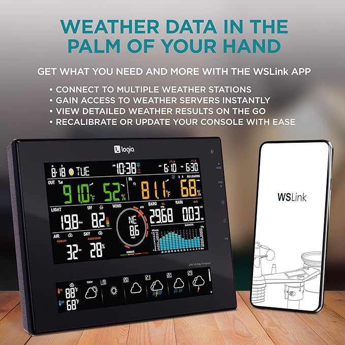 Logia 7-in-1 Wi-Fi Wireless Weather Station with 10-Day / 24 Hour Forecast, Solar & Large 8" Color Display | Measures Wind Speed/Direction, Rainfall, UV Index, Light Intensity, Temperature & Humidity - Weathershack