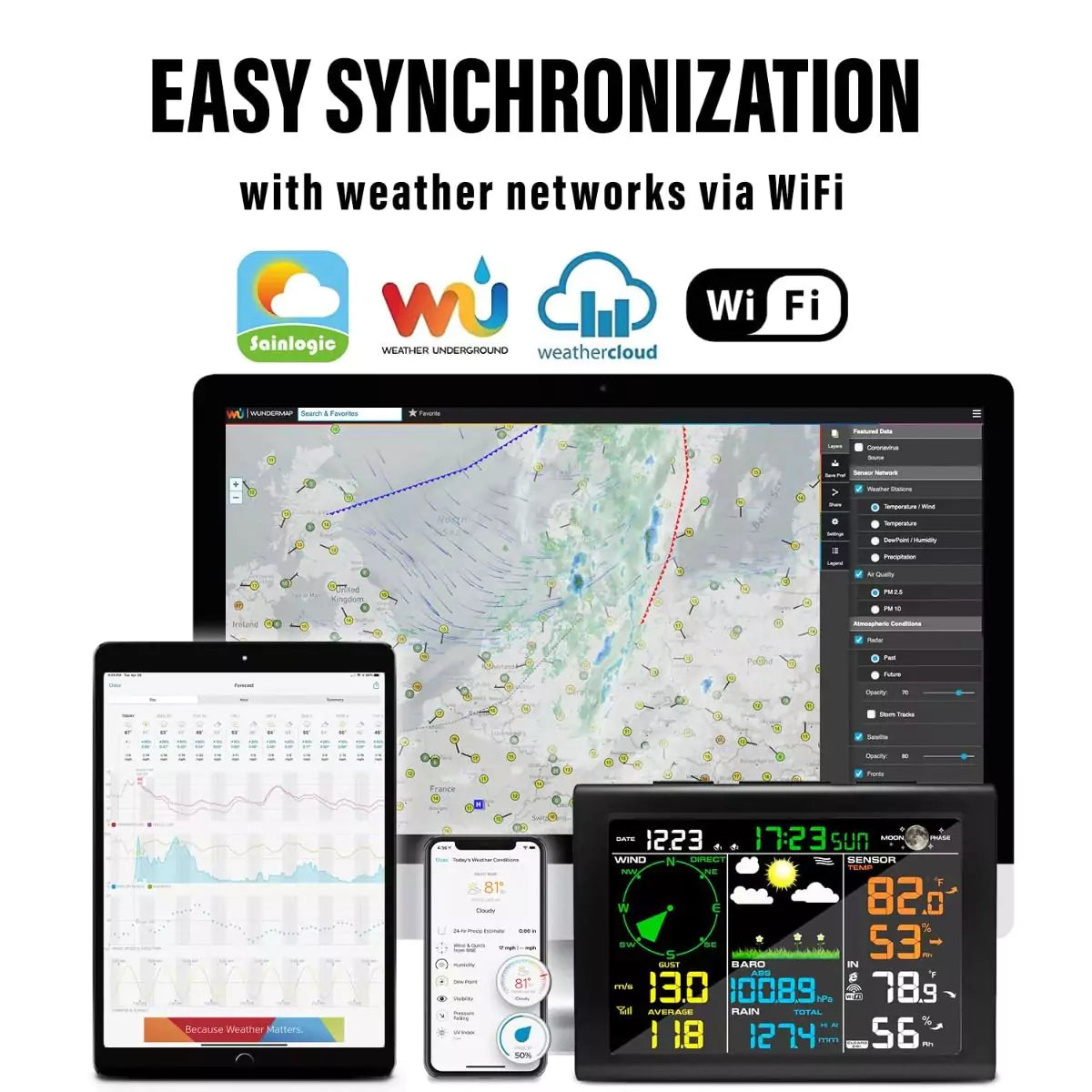 Easy sync with weather networks via Wi-Fi.