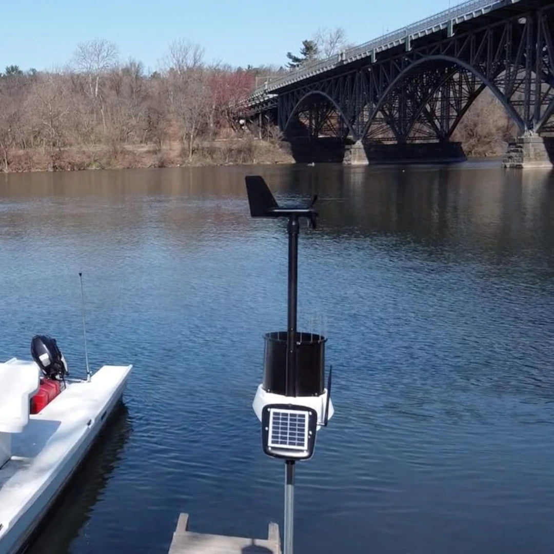 KestrelMet 6000 Cellular Weather Station installed on a dock by the water