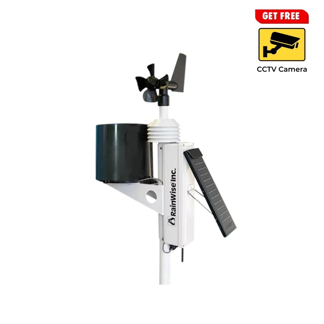 RainWise MK-III RTI-LR Long range weather station with rain gauge, solar panel and offer for free CCTV camera.