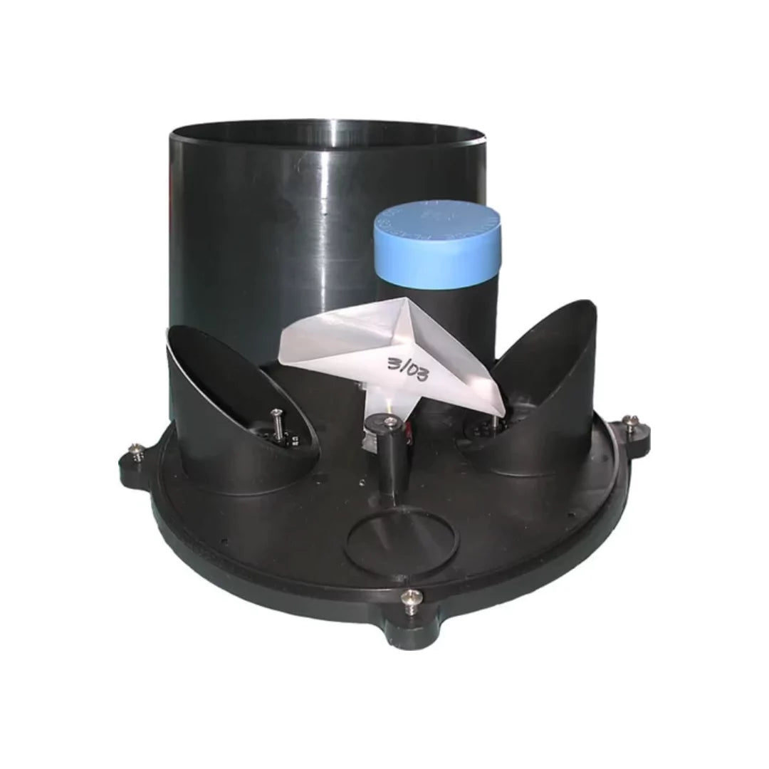 Underside view of RainWise Rainew rain gauge showing tipping bucket and sensor mechanism