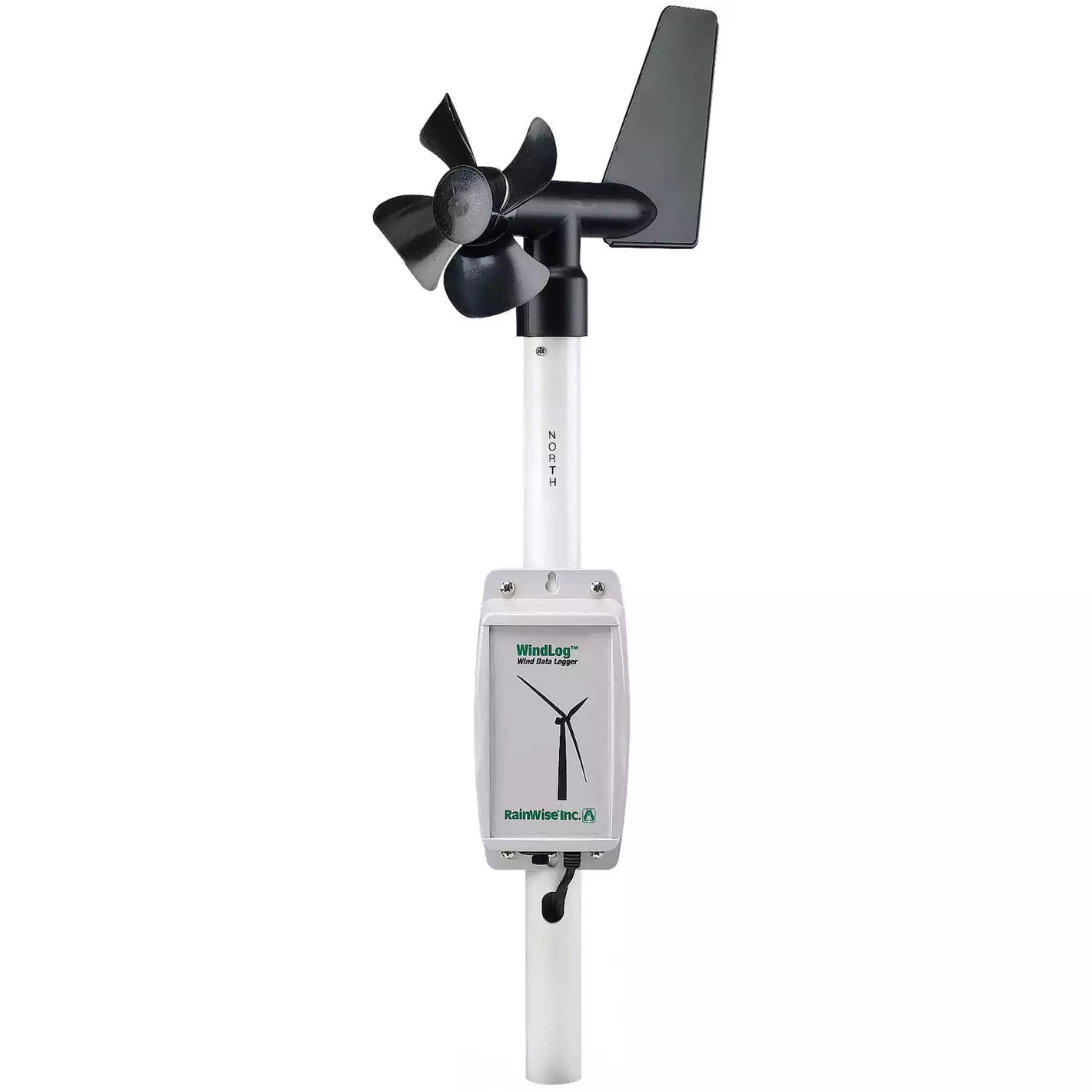 RainWise WindLog wind data logger featuring black wind vane and durable sensor housing for turbine site assessment.
