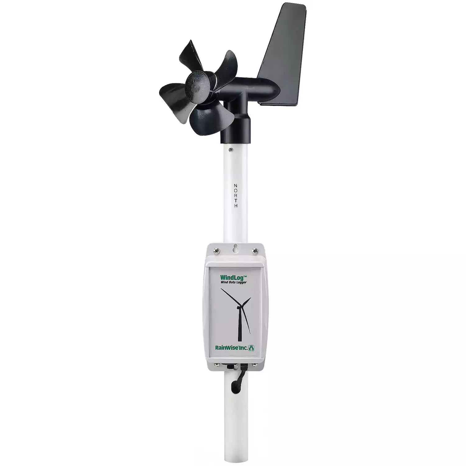 RainWise WindLog wind data logger featuring black wind vane and durable sensor housing for turbine site assessment.