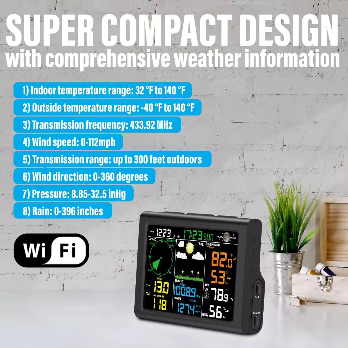 Sainlogic compact weather console display with comprehensive weather information.