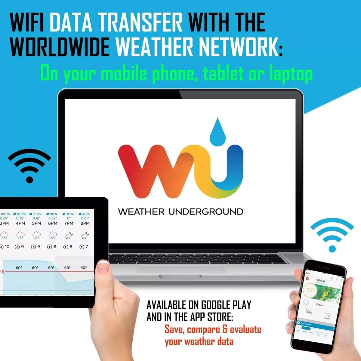Sainlogic Wi-Fi weather station compatible with Weather Underground and Weathercloud online platforms.