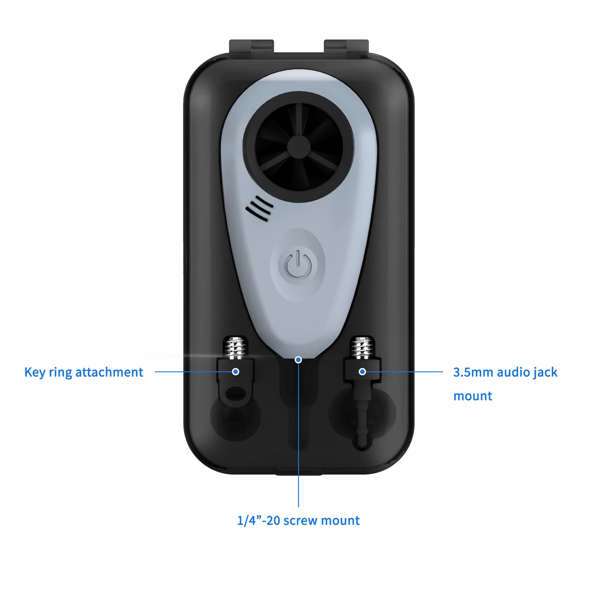 Tempest WINDmeter with key ring attachment, 3.5mm audio jack and 1/4"-20 screw mount