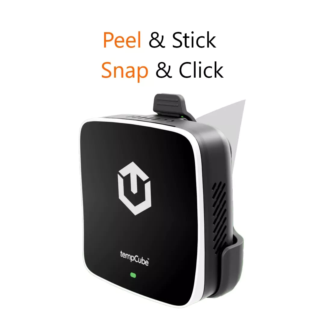 TempCube lite plus can be mounted easily with peel & Stick and Snap & Click