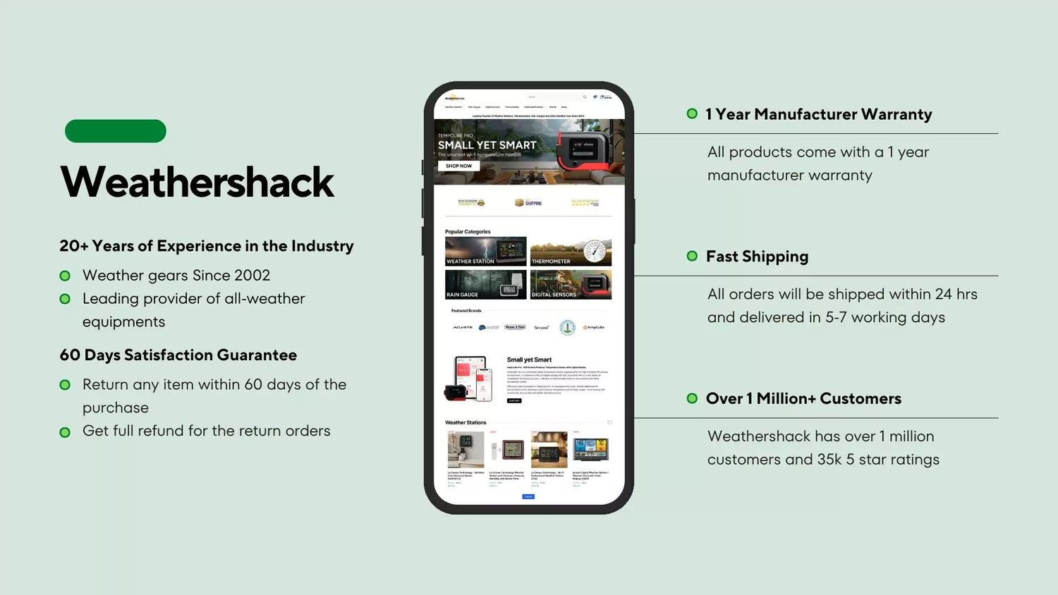 Weathershack features warranty, fast shipping, and 20+ years of trusted service.
