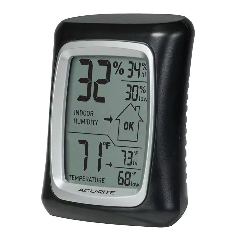 Angled side view of AcuRite Indoor Temperature and Humidity Monitor