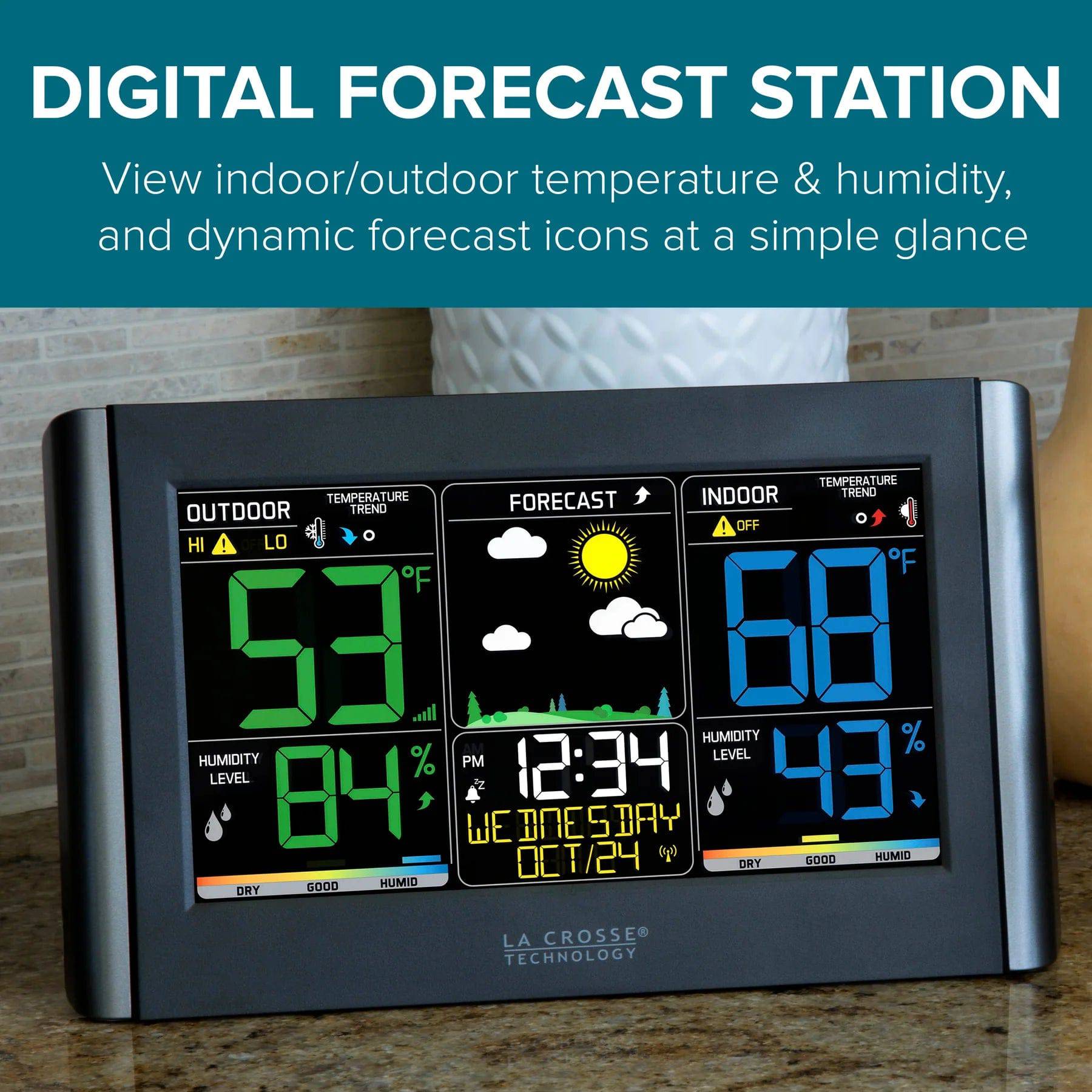 La Crosse Technology Wireless Weather Station with Customizable Alerts, Weather Forecast, Temperature, Dew Point, Humidity, Time & Heat Index - Bulk - Weathershack