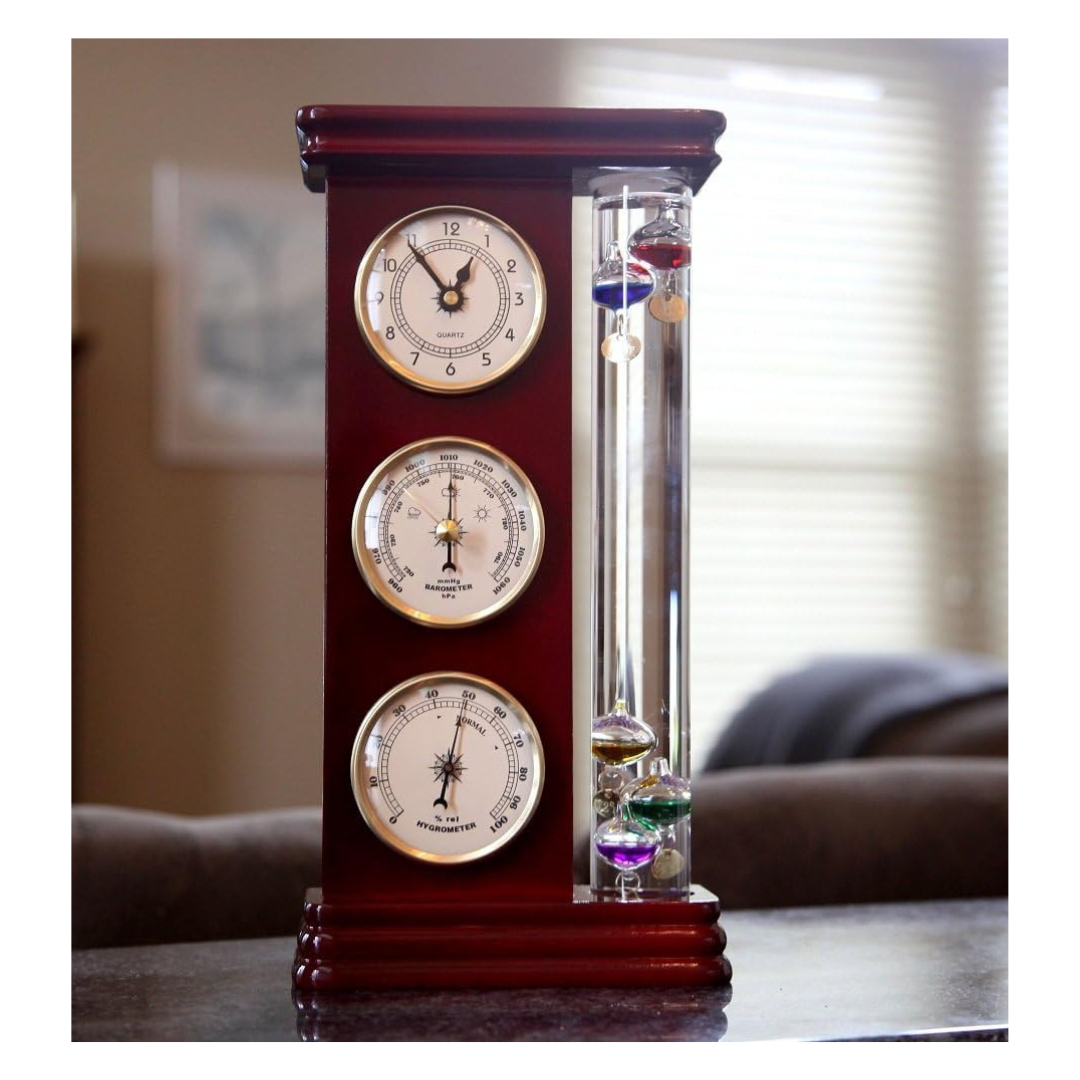 Lily's Home Analog Weather Station, with Galileo Thermometer (6" L x 2" W x 12" H) - Gold - Weathershack