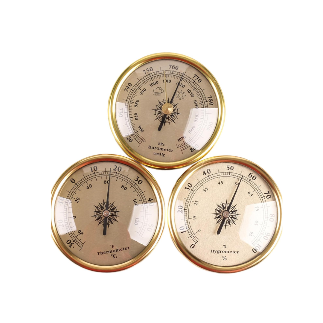 Weather Stations, Barometer,Barometers for The Home,7.2 * 7.2cm Wall-Mounted Barometer Thermometer Hygrometer,3 PCS Wireless Weather Station for Household Use,Gold - Weathershack