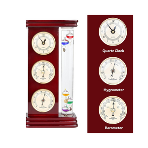Lily's Home Analog Weather Station, with Galileo Thermometer (6" L x 2" W x 12" H) - Gold - Weathershack