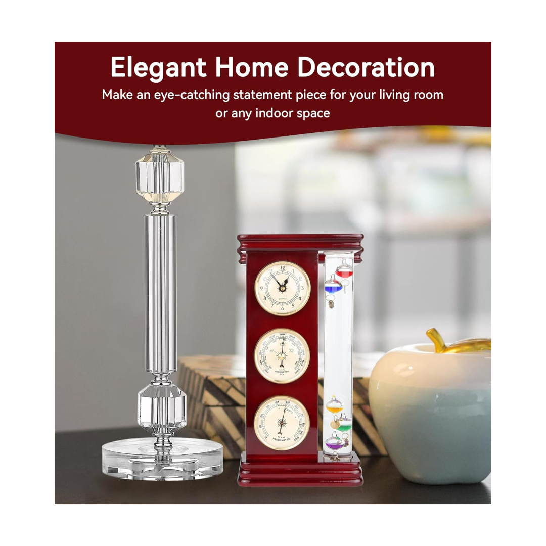 Lily's Home Analog Weather Station, with Galileo Thermometer (6" L x 2" W x 12" H) - Gold - Weathershack