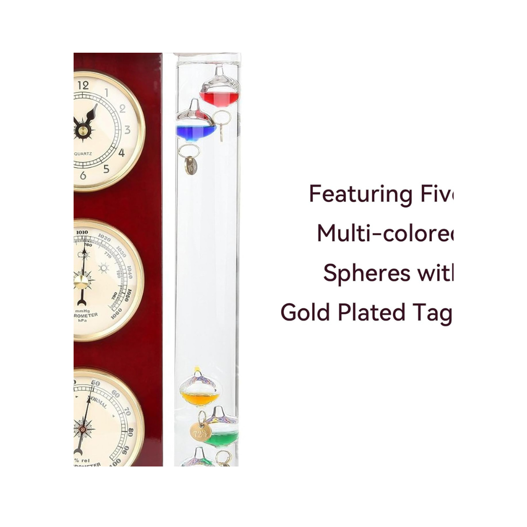 Lily's Home Analog Weather Station, with Galileo Thermometer (6" L x 2" W x 12" H) - Gold - Weathershack