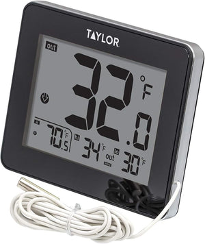 Taylor Wired Digital Indoor/Outdoor Thermometer – LED Display with Wired Probe Sensor for Home, Office & Greenhouse, White - Weathershack
