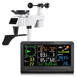 Gevanti 9-in-1 wireless weather station with sensor & LCD display, weather station with rain gauge and wind speed/direction, moon phase, forcast, temperature, pressure, humidity and alarm - Weathershack