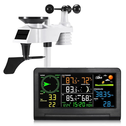 Gevanti 9-in-1 wireless weather station with sensor & LCD display, weather station with rain gauge and wind speed/direction, moon phase, forcast, temperature, pressure, humidity and alarm - Weathershack