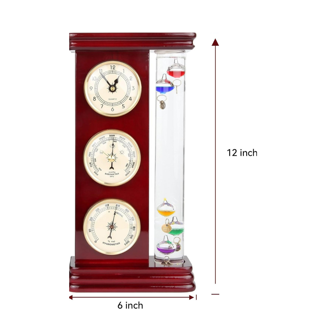 Lily's Home Analog Weather Station, with Galileo Thermometer (6" L x 2" W x 12" H) - Gold - Weathershack
