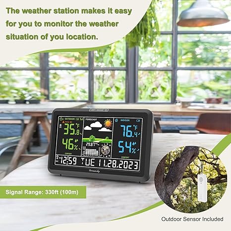 DreamSky weather station wireless indoor outdoor thermometer with digital atomic clock, large display with adjustable backlight, USB port, and inside/outside temperature & humidity monitor - Weathershack