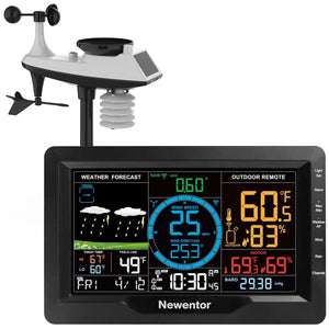 Newentor Wireless Indoor-Outdoor Weather Station with Solar-Powered Rain Gauge, Wind Speed Meter, Atomic Clock, and Temperature/Humidity Alerts (with Wifi) - Weathershack