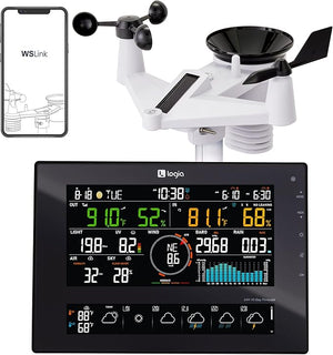 Logia 7-in-1 Wi-Fi Wireless Weather Station with 10-Day / 24 Hour Forecast, Solar & Large 8" Color Display | Measures Wind Speed/Direction, Rainfall, UV Index, Light Intensity, Temperature & Humidity - Weathershack