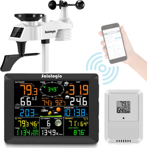 Sainlogic 8.3 Inch Color Display WLAN Weather Stations Wireless Indoor Outdoor with 7-in-1 Rain Gauge and Wind Speed Sensor, Internet Wireless Weather Station Remote Monitoring System - Weathershack