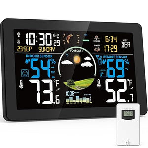 Brataste Weather Station Wireless Indoor Outdoor, Digital Thermometer with Sensor, 7.5'' HD VA Display Home Weather Stations, Accurate Temperature Humidity Gauge with Weather Forecast, Atomic Clock - Weathershack