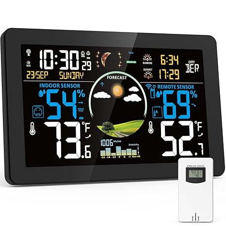Brataste Weather Station Wireless Indoor Outdoor, Digital Thermometer with Sensor, 7.5'' HD VA Display Home Weather Stations, Accurate Temperature Humidity Gauge with Weather Forecast, Atomic Clock - Weathershack
