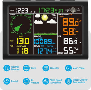 Sainlogic Wireless Weather Station with Outdoor Sensor, 8-in-1 Weather Station with Weather Forecast, Temperature, Air Pressure, Humidity, Wind Gauge, Rain Gauge, Moon Phase, Alarm Clock (No WiFi) - Weathershack