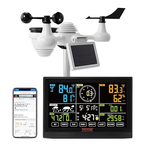 VEVOR WiFi Weather Station 7-in-1, Weather Stations WiFi Indoor Outdoor, 7.5" Color Display for Weather Forecast, Temperature, Humidity, UV, Air Pressure, Wind Speed & Direction, Rain and Alarm - Weathershack