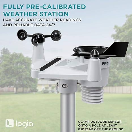 Logia 18-in-1 Wi-Fi Weather Station with 7-in-1 Solar Sensor Array, Temperature Humidity Wind Speed/Direction Rain UV & More, Wireless Color Console w/Forecast Data, Alarm, Alerts - Weathershack