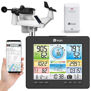 Logia 18-in-1 Wi-Fi Weather Station with 7-in-1 Solar Sensor Array, Temperature Humidity Wind Speed/Direction Rain UV & More, Wireless Color Console w/Forecast Data, Alarm, Alerts - Weathershack