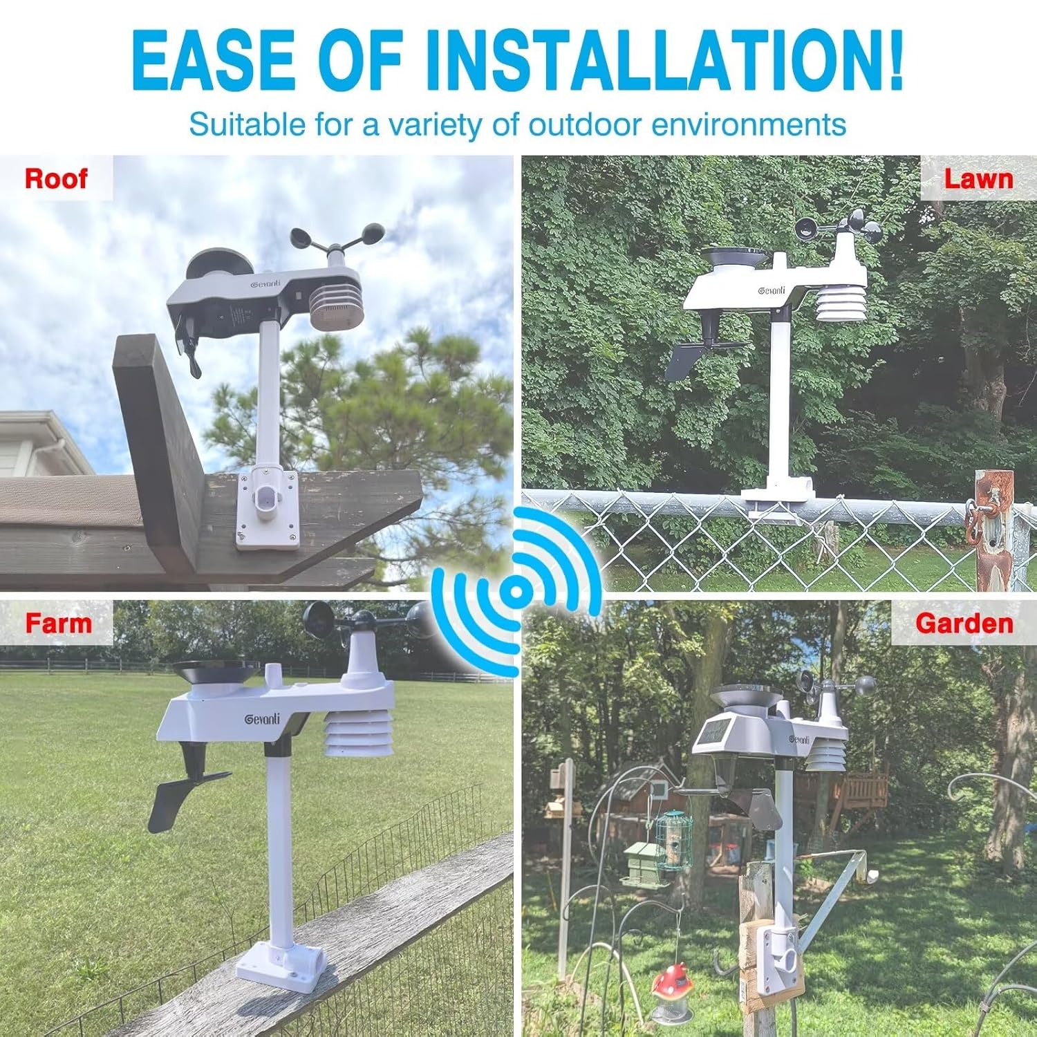 Gevanti 9-in-1 wireless weather station with sensor & LCD display, weather station with rain gauge and wind speed/direction, moon phase, forcast, temperature, pressure, humidity and alarm - Weathershack