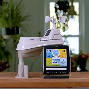 Acurite 5-in-1 weather station with color display placed on a table