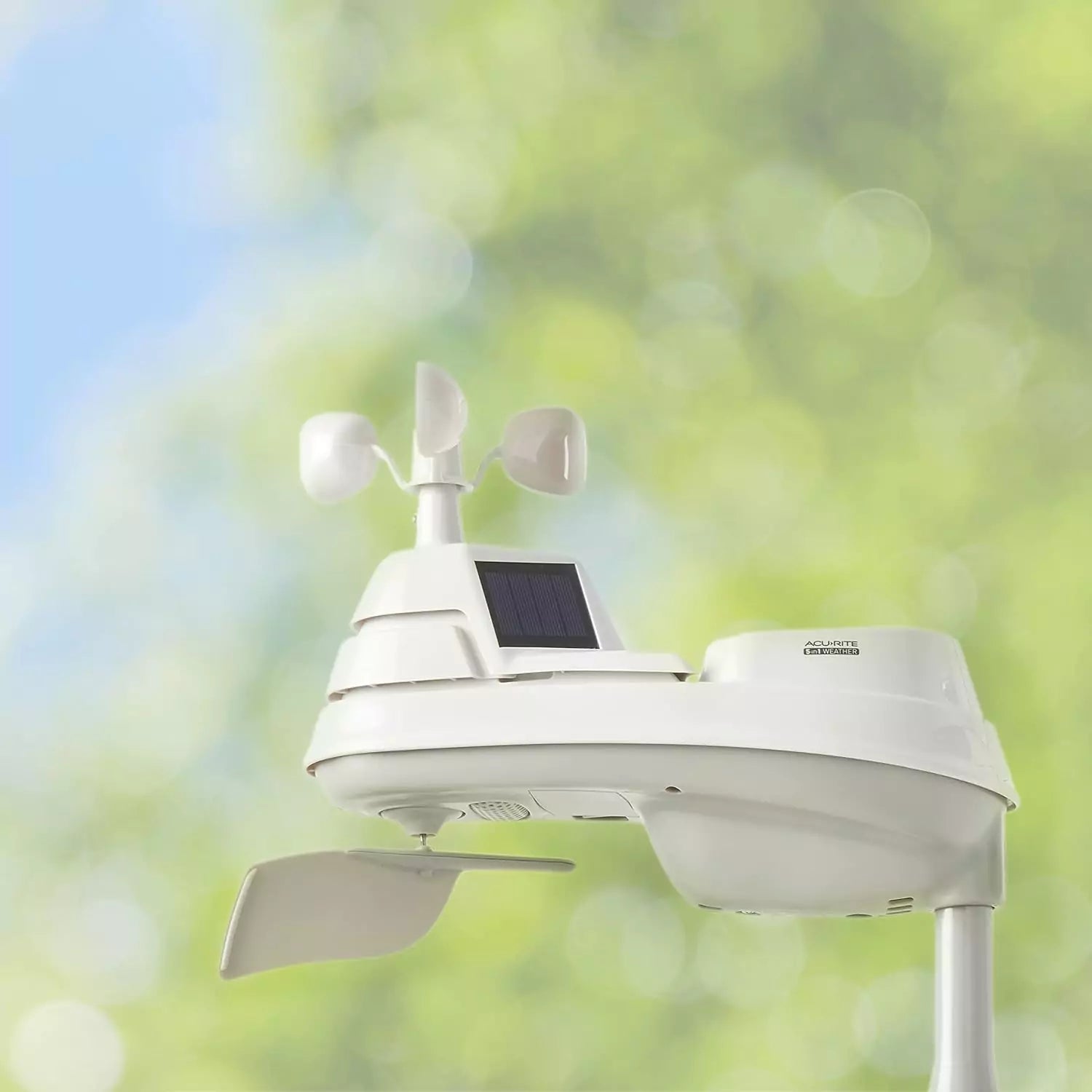Acurite iris 5-in-1 weather station sensor mounted outside close-up view