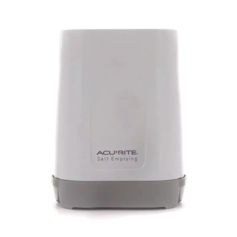 Acurite self-emptying rain gauge sensor in white and gray finish
