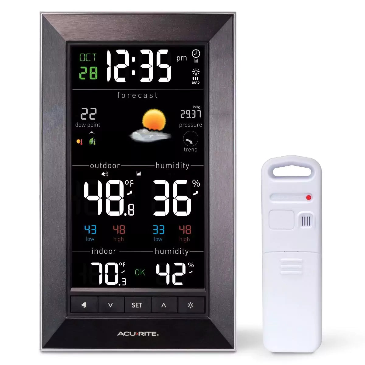 acurite weather station monitoring display with sensor