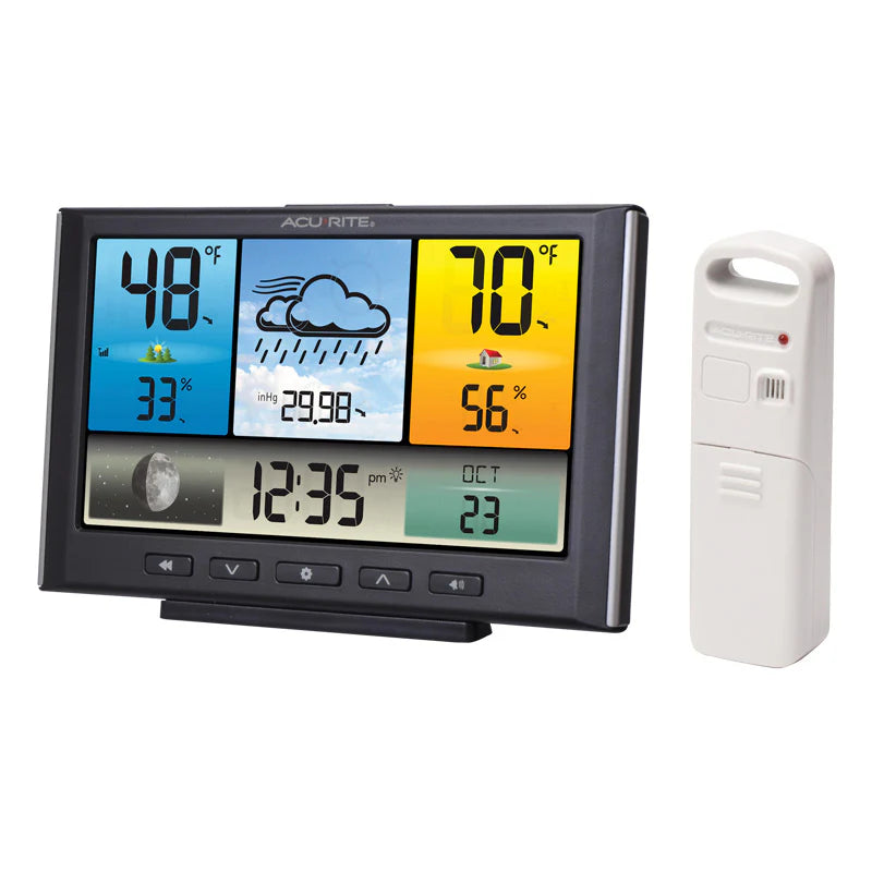 AcuRite weather station with sensor included, showing full color display and forecast data