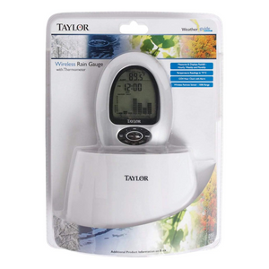 Taylor Wireless Digital Rain Gauge & Thermometer – Precise Precipitation Monitoring with Indoor/Outdoor Temperature Display, 5-inch, White