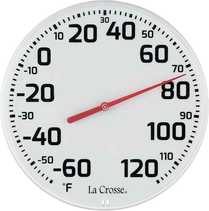 La Crosse Technology 8-Inch Round Analog Thermometer for Indoor and Outdoor weather monitoring 
