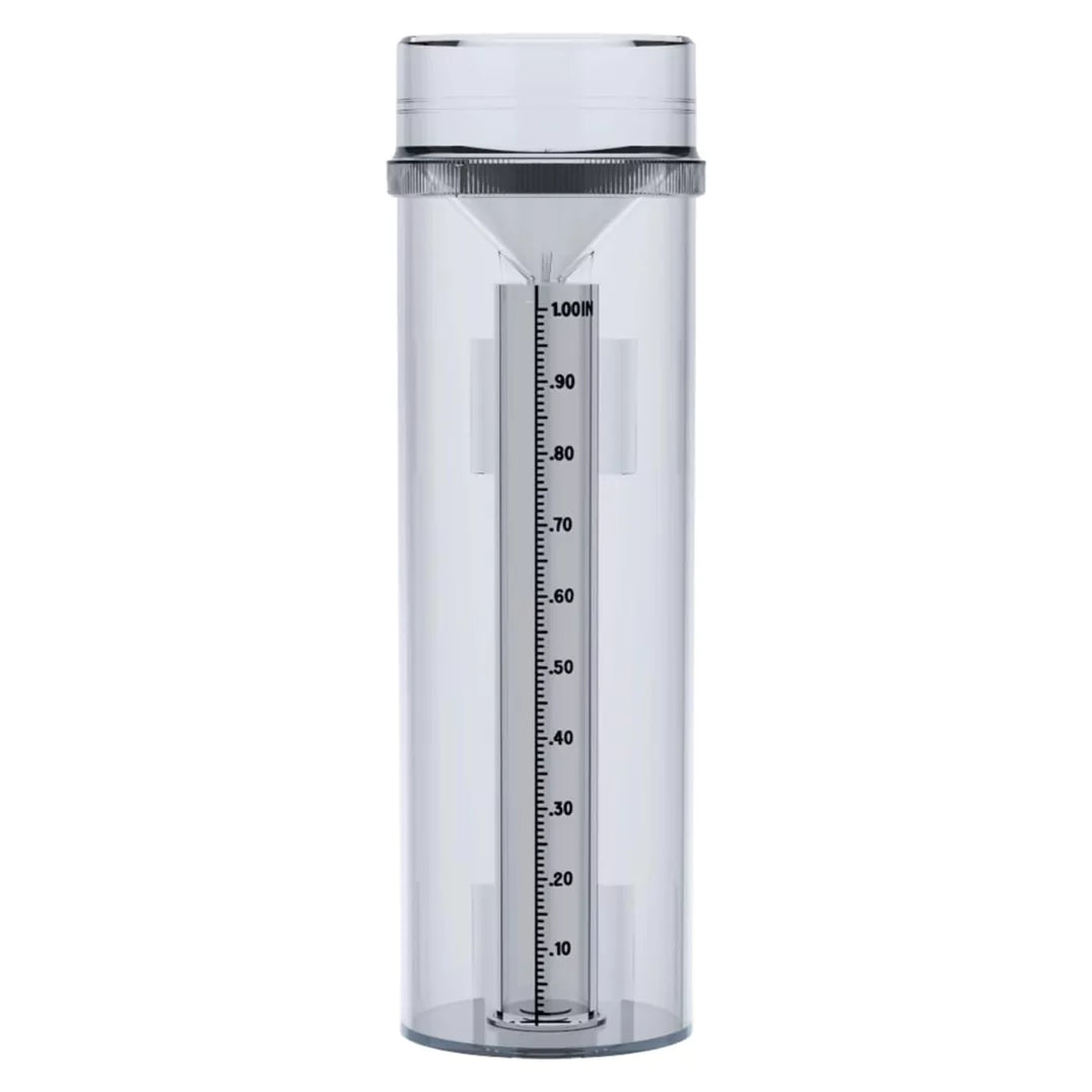 Clear view of the Stratus Rain Gauge showing precise 1/100th inch measurement marks