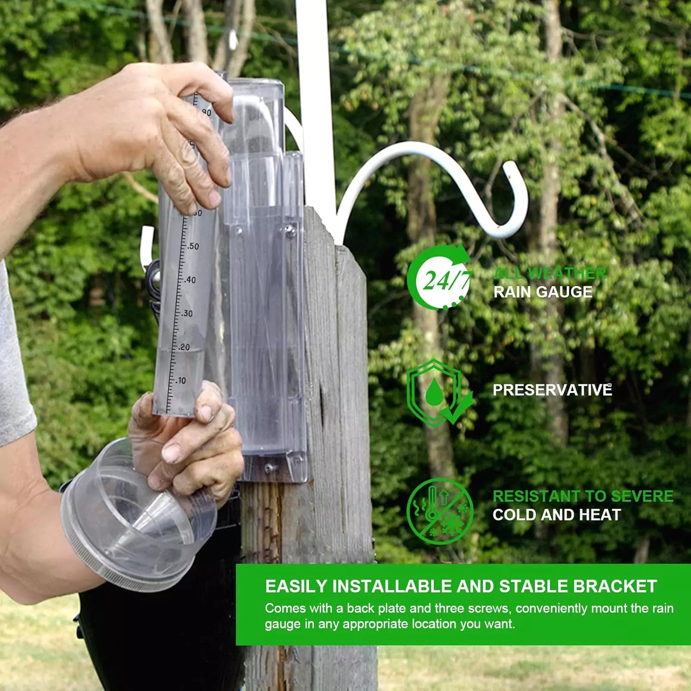 Installing Stratus all-weather rain gauge with bracket—durable, accurate rainfall tracking